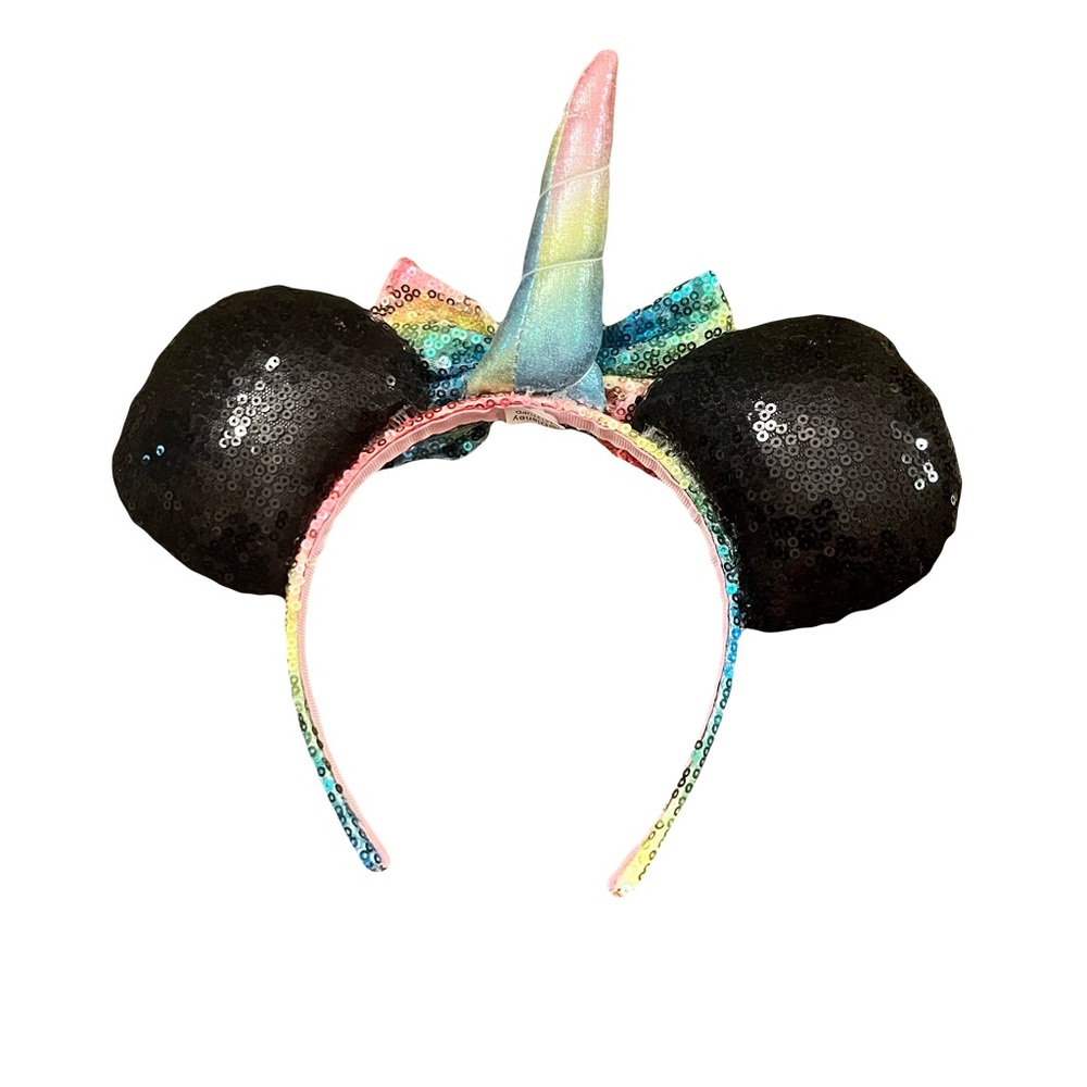 Disney Minnie Mouse Black/Rainbow Sequin Unicorn Headband Ears